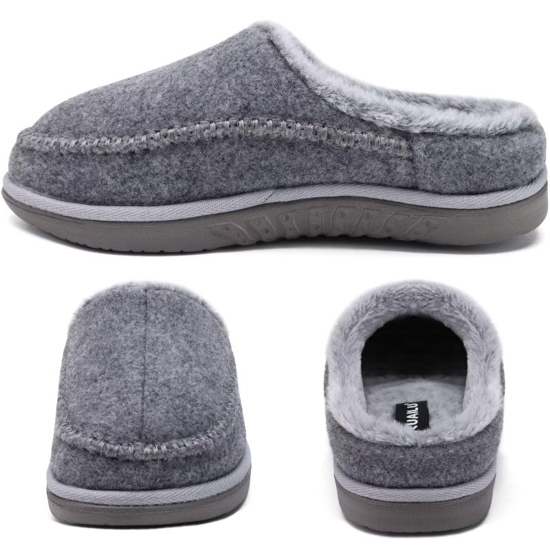 KuaiLu Mens Comfort Memory Foam Moccasin Slippers Slip On House Shoes Warm Plush Fleece Lind With Indoor/Outdoor Rubber Sole Grey Size 6 - Image 4